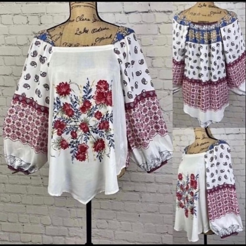Cato Boho Floral Print Balloon Sleeves Top